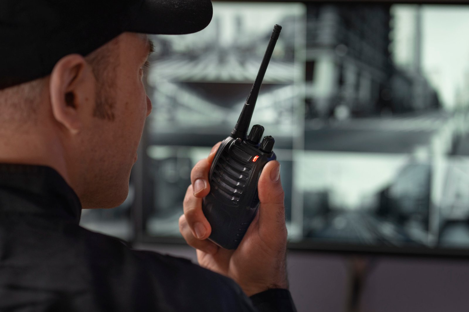 portrait-male-security-guard-with-radio-station-camera-screens