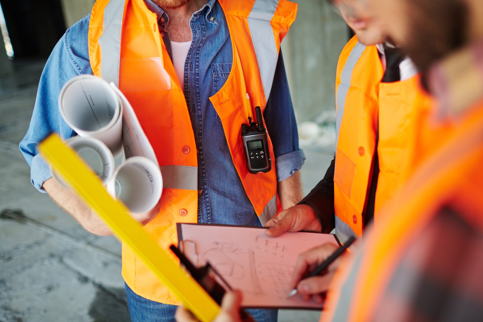 Constructors planning work or discussing new building project